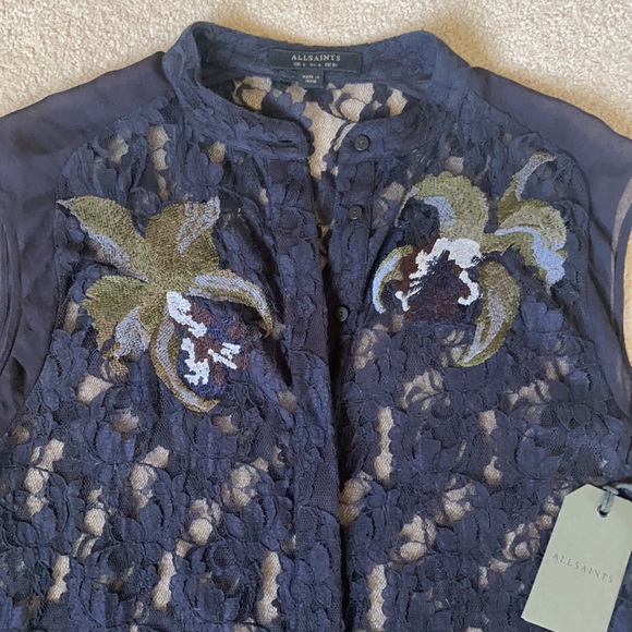 NWT All Saints Anya navy lace embroidered top 4 - Picture 4 of 13